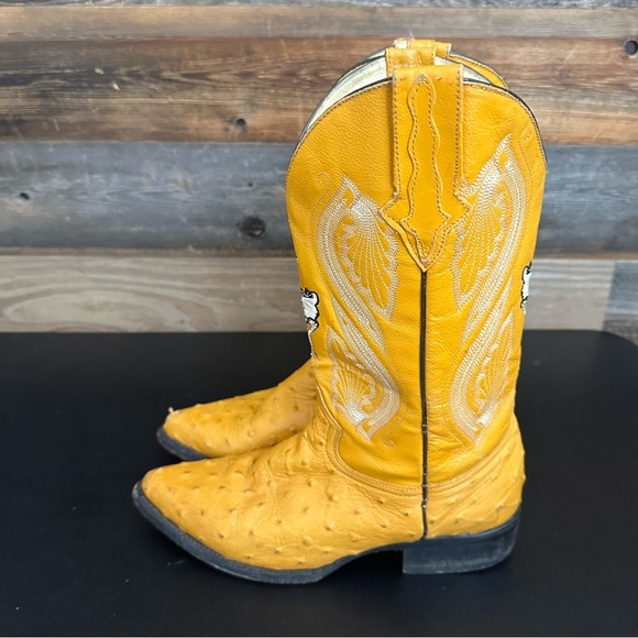 Dos De Oro Leather Western Cowboy Yellow Biker Pull On Mens Boots 7.5 Vintage - Picture 2 of 15